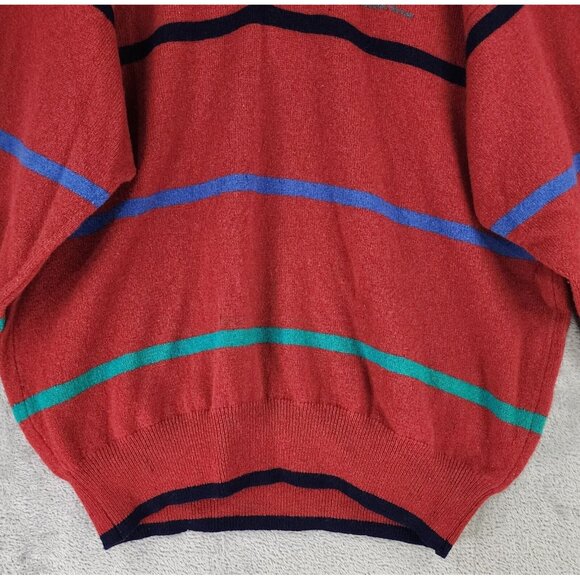 The Scotch House Sweater Mens Large Red Striped Embroidered Golfer Vintage Wool - Picture 6 of 11